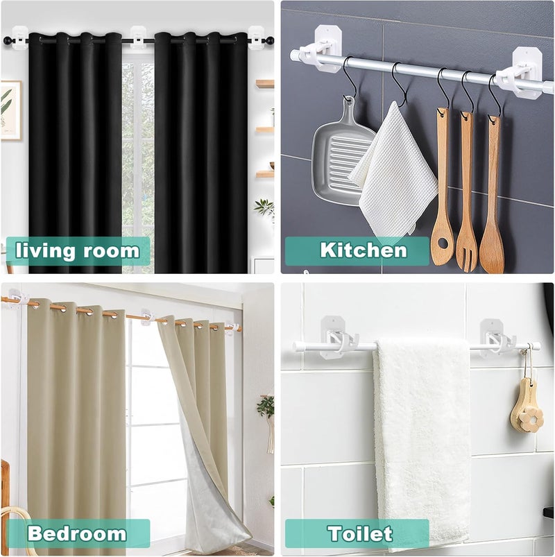 Codoule 6PCS Upgraded No Drill Curtain Rod Brackets No Drilling Curtain Rod Holders Self Adhesive Curtain Rod Hooks Nail Free Adjustable Curtain Hangers Suitable for Poles of 0.62~1.57 Inch - Image 4